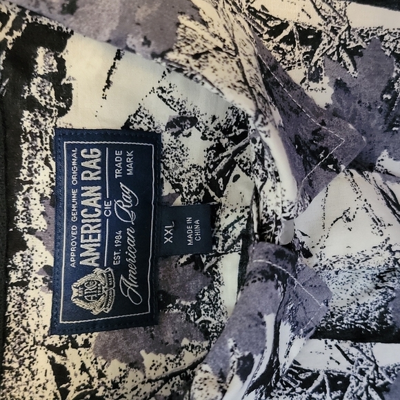 𝅺AMERICAN RAG Men's NWT SS button down. Gray/BlackWhite print 100%cotton XXL - Picture 2 of 5